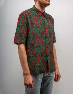 Saint Laurent Green & Red Paisley Print Short Sleeve Shirt Shirts