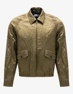 Saint Laurent Khaki Metallic Satin Teddy Jacket