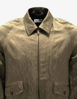 Saint Laurent Khaki Metallic Satin Teddy Jacket