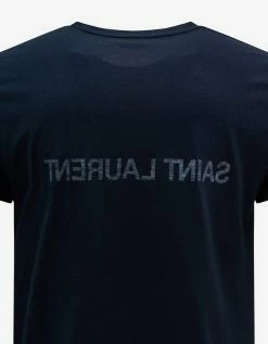 Saint Laurent Navy Blue Reverse Logo Print T-Shirt Clothing