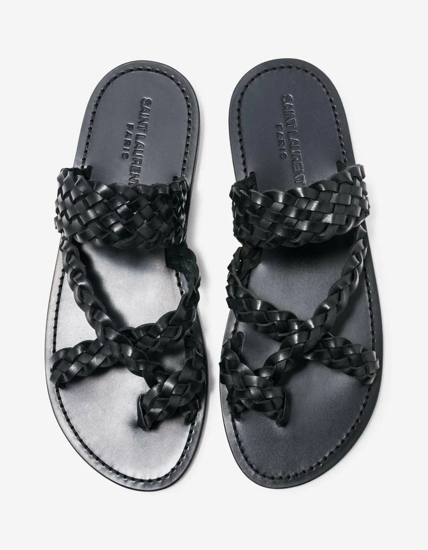 Budget ๐ Saint Laurent Neil Black Braided Leather ๐ฉด Sandals ๐ 6 Saint Laurent Neil Black Braided Leather Sandals