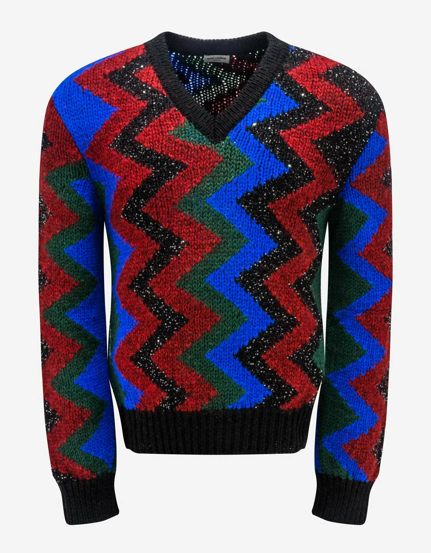 Deals π Saint Laurent Zigzag Graphic Wool-Blend Sweater π 3 Saint Laurent Zigzag Graphic Wool-Blend Sweater
