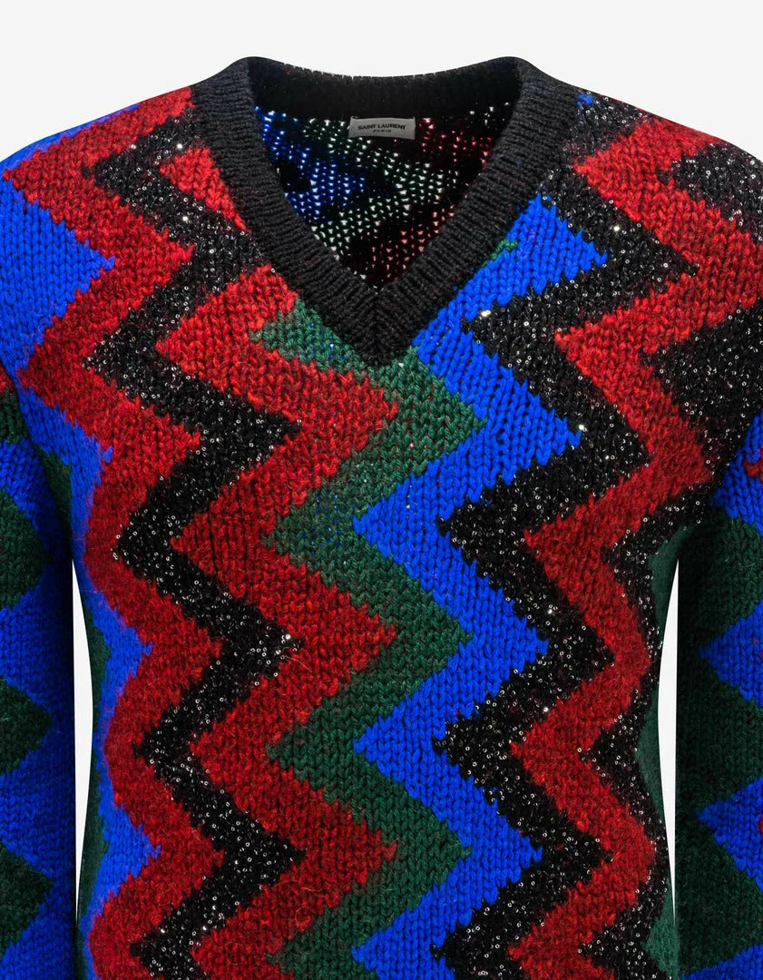 Deals π Saint Laurent Zigzag Graphic Wool-Blend Sweater π 5 Saint Laurent Zigzag Graphic Wool-Blend Sweater
