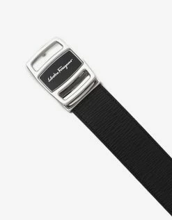 Salvatore Ferragamo Black Leather Vara Buckle Reversible Belt Accessories