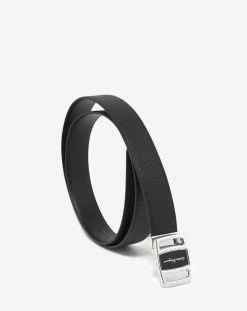 Salvatore Ferragamo Black Leather Vara Buckle Reversible Belt Accessories