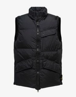 Stone Island Black Garment Dyed Crinkle Reps R-NY Down Gilet Clothing