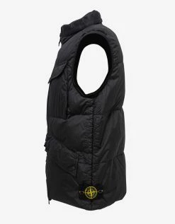 Stone Island Black Garment Dyed Crinkle Reps R-NY Down Gilet Clothing