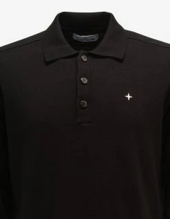 Promo π Stone Island Black Logo Knitted Long Sleeve Polo β 8 Stone Island Black Logo Knitted Long Sleeve Polo