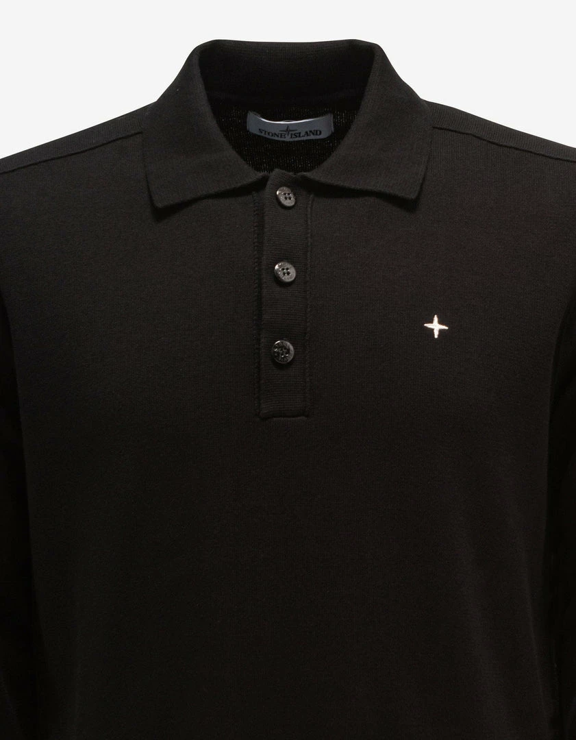 Promo π Stone Island Black Logo Knitted Long Sleeve Polo β 5 Stone Island Black Logo Knitted Long Sleeve Polo