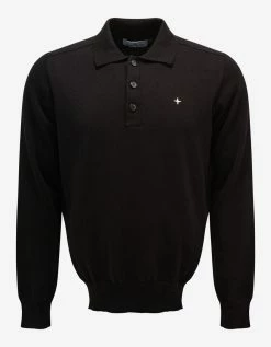 Stone Island Black Logo Knitted Long Sleeve Polo