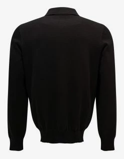 Stone Island Black Logo Knitted Long Sleeve Polo