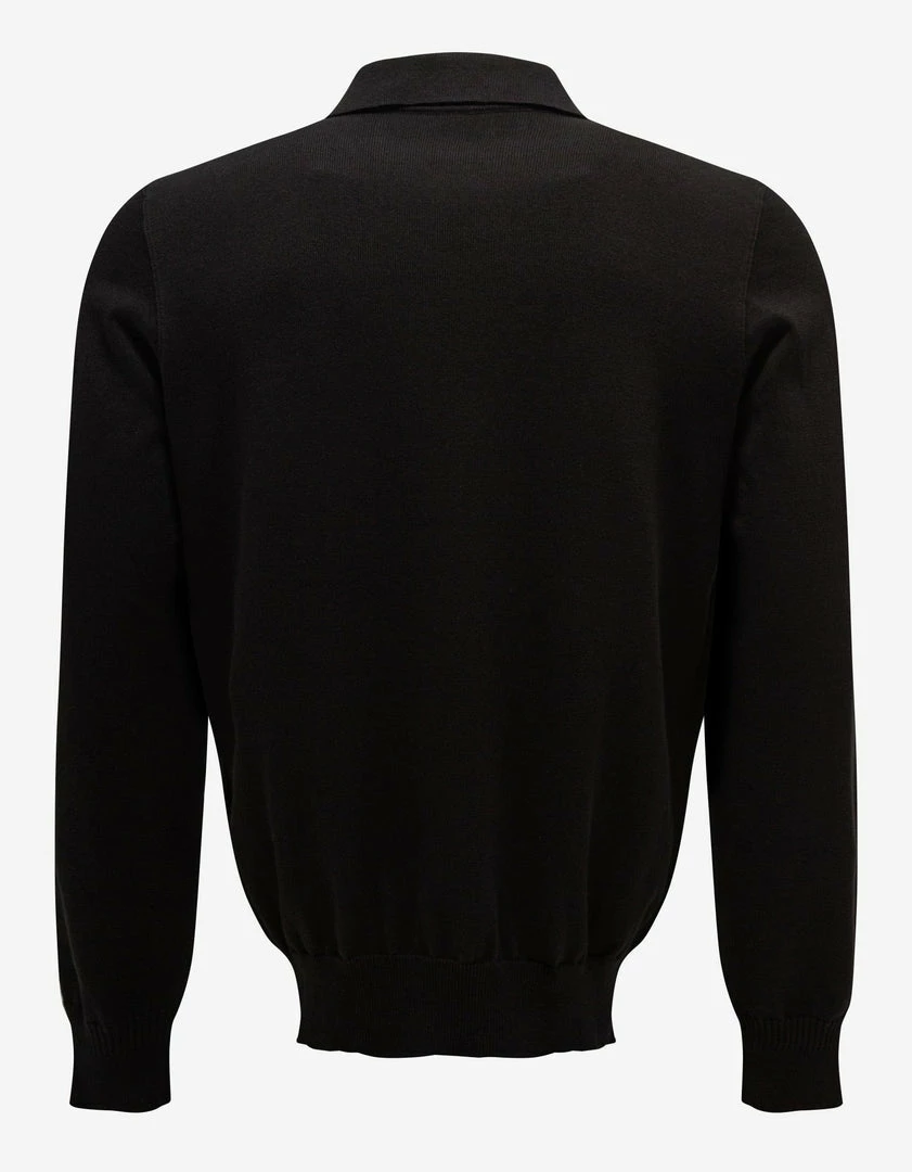 Promo π Stone Island Black Logo Knitted Long Sleeve Polo β 4 Stone Island Black Logo Knitted Long Sleeve Polo