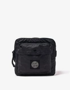 Stone Island Accessories Black Mussola Gommata Canvas Pouch Bag