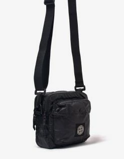 Stone Island Accessories Black Mussola Gommata Canvas Pouch Bag