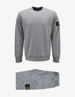 Stone Island Dust Grey Compass Logo Crew Neck Tracksuit Clothing