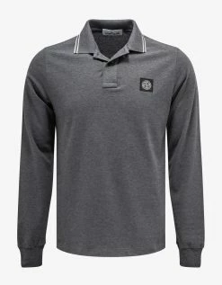 Stone Island Grey Compass Patch Long Sleeve Polo T-Shirt