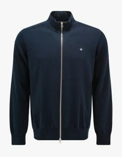 Stone Island Navy Blue Zip Knitted Cardigan