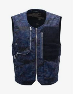 Stone Island Shadow Project Blue Dévoré Utility Vest Clothing