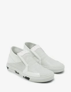 Deals Zoofashions Store 35 Stone Island Shadow Project White Leather Slip-On Trainers