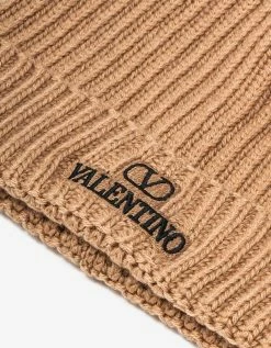 Valentino Accessories Beige Camel VLogo Beanie Hat