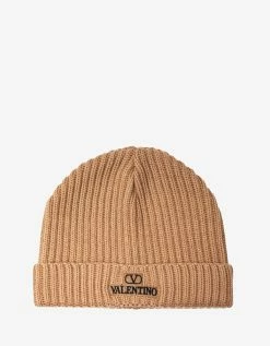 Valentino Accessories Beige Camel VLogo Beanie Hat
