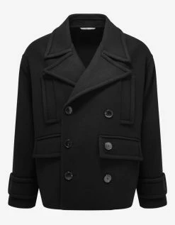 Valentino Black Double-Breasted Wool Pea Coat