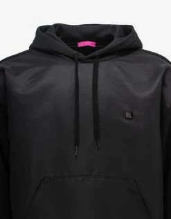 Valentino Clothing Black Nylon Front Stud Detail Hoodie