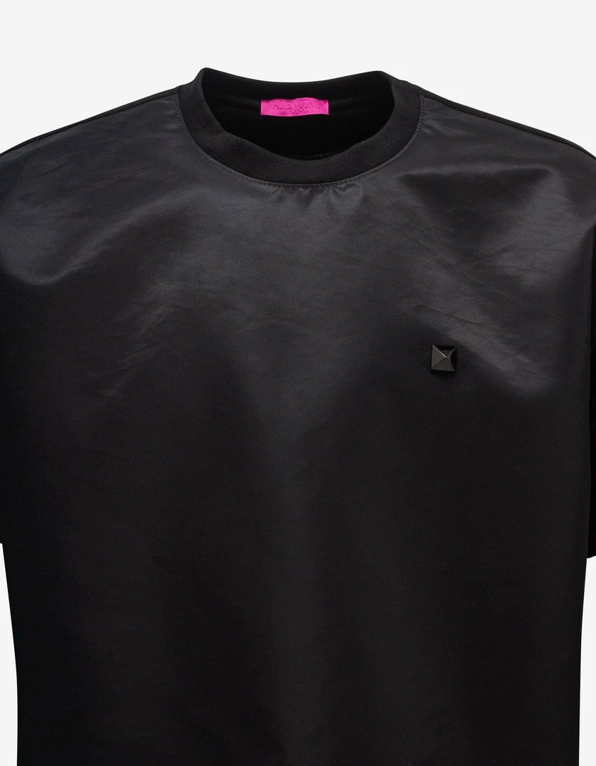 Outlet ✔️ Valentino Black Nylon Front Stud Detail T-Shirt ⌛ 5 Valentino Black Nylon Front Stud Detail T-Shirt