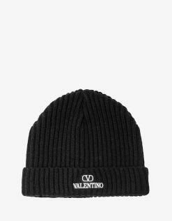 Valentino Accessories Black VLogo Beanie Hat