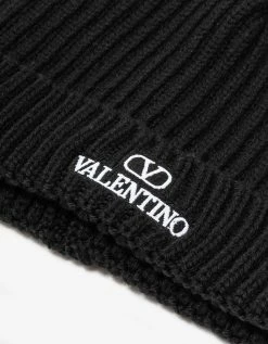 Valentino Accessories Black VLogo Beanie Hat