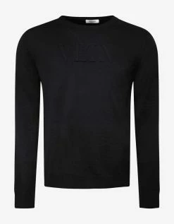 Valentino Clothing Black VLTN Logo Wool Sweater