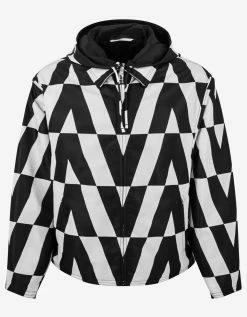 Valentino Black & White Logo Monogram Nylon Windbreaker Clothing