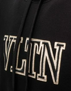 Valentino Clothing Black & White VLTN Embroidered Hoodie