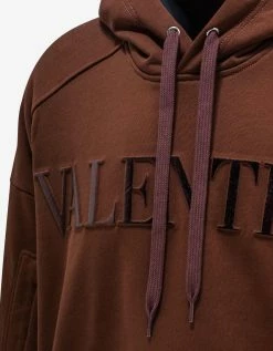 Valentino Brown Embossed Logo Hoodie Clothing