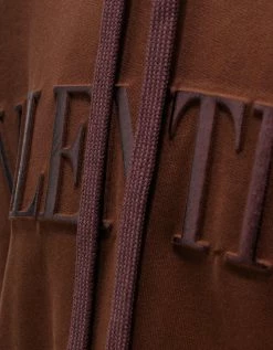 Valentino Brown Embossed Logo Hoodie Clothing