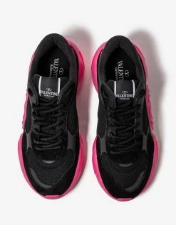 Valentino Garavani Black Bubbleback Mesh And Suede Trainers