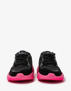 Valentino Garavani Black Bubbleback Mesh And Suede Trainers