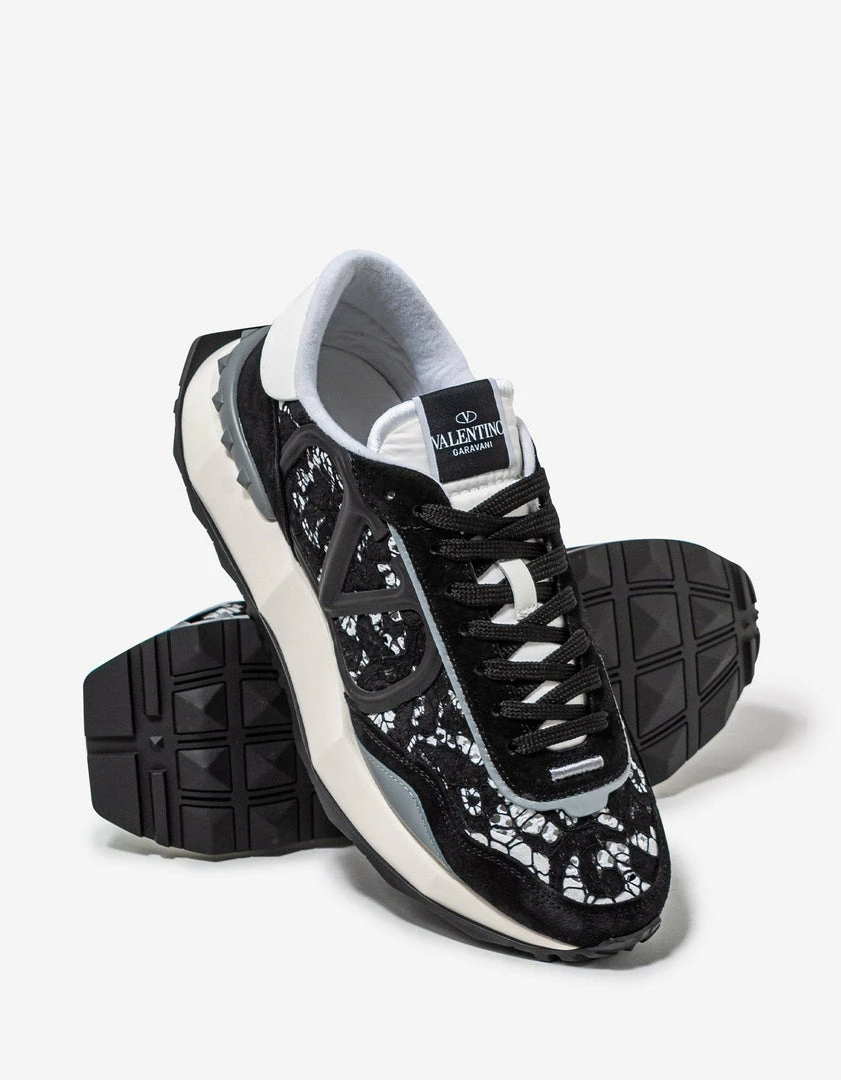 Outlet π Valentino Garavani Black & Grey Lace & Mesh Lacerunner Trainers β 8 Valentino Garavani Black & Grey Lace & Mesh Lacerunner Trainers