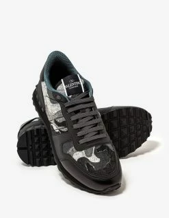 Valentino Garavani Black & Grey Wool Felt Camo Rockrunner Trainers
