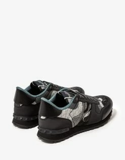 Valentino Garavani Black & Grey Wool Felt Camo Rockrunner Trainers