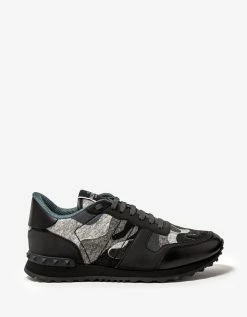 Valentino Garavani Black & Grey Wool Felt Camo Rockrunner Trainers