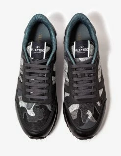 Valentino Garavani Black & Grey Wool Felt Camo Rockrunner Trainers