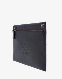 Valentino Garavani Black Identity Leather Clutch