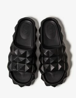 Valentino Garavani Black Roman Stud Turtle Slide Sandals