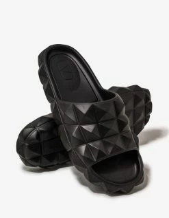 Valentino Garavani Black Roman Stud Turtle Slide Sandals