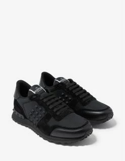 Valentino Garavani Black Textile Rockstud Rockrunner Trainers