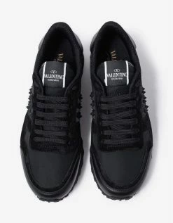 Valentino Garavani Black Textile Rockstud Rockrunner Trainers