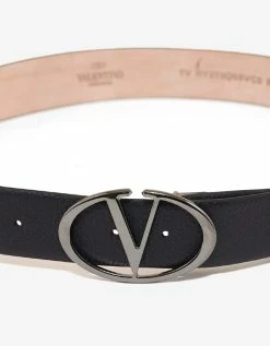 Valentino Garavani Black 'V' Buckle Grain Leather Belt
