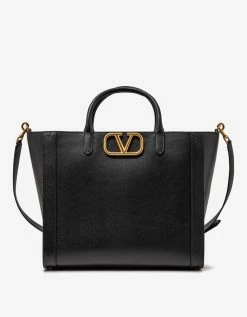 Valentino Garavani Black VLogo Signature Leather Tote Bag Accessories