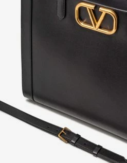 Valentino Garavani Black VLogo Signature Leather Tote Bag Accessories